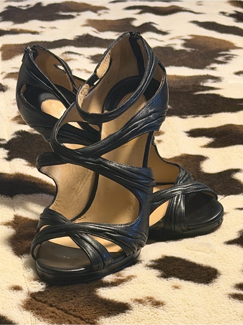 Authentic Christian Louboutin Women's Black Strappy High-Heel Sandals 36.5